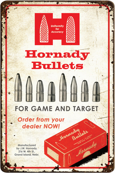 Hornady 99145 Rustic Bullets Aluminum Tin Sign 12" x 18"