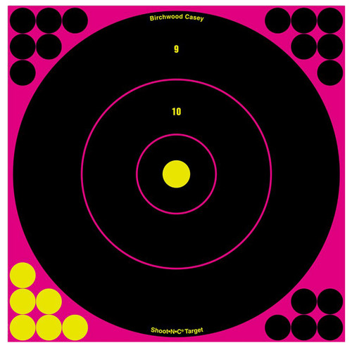 Birchwood Casey 34027 Shoot-N-C Reactive Self-Adhesive Paper Target Black/Pink 12" Bullseye 5 Pack