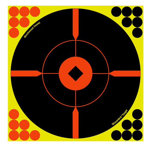 Birchwood Casey 34806 Shoot-N-C Reactive Self-Adhesive Paper Target Black/Yellow/Red 8" Bullseye BMW 6 Pack