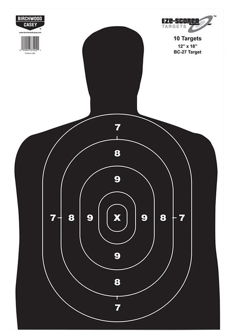 Birchwood Casey 37202 EZE-Scorer BC-27 Silhouette Paper Hanging Target 12"x18" Black/White 10 Pack
