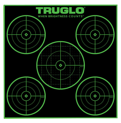 TruGlo TG11A25 Tru-See 5-Bull Target Self-Adhesive Heavy Paper Black/Green 12"x12" 5-Bullseye 25 Pack