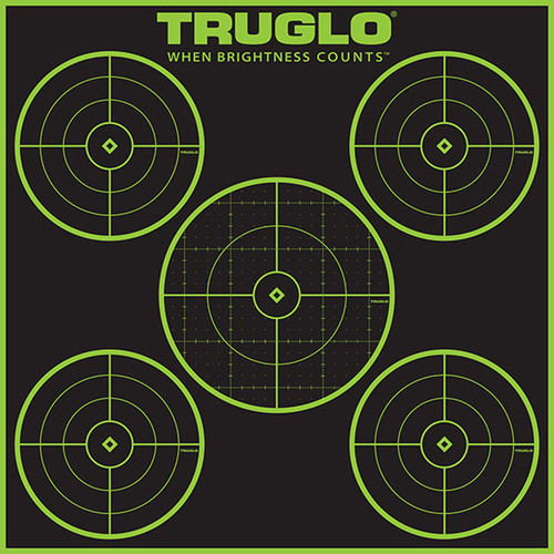 TruGlo TG11A12 Tru-See 5-Bull Target Self-Adhesive Heavy Paper Black/Green 12"x12" 5-Bullseye 12 Pack