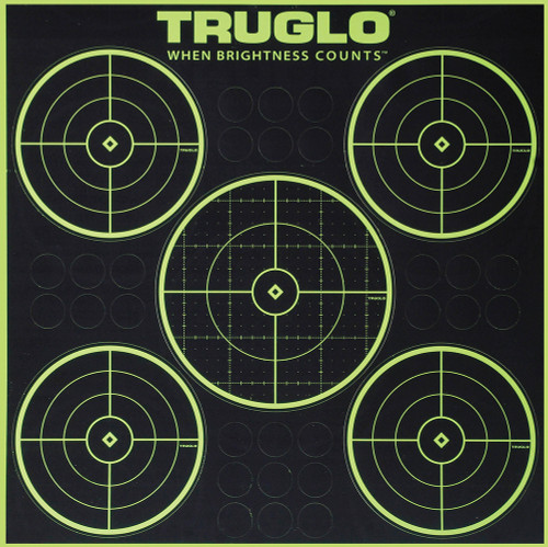 TruGlo TG11A6 Tru-See 5-Bull Target Self-Adhesive Heavy Paper Black/Green 12"x12" 6 Pack