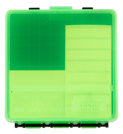 MTM Case-Gard P100916T Case-Gard P-100 Multi-Caliber Handgun Ammo Box Clear Green 100rd