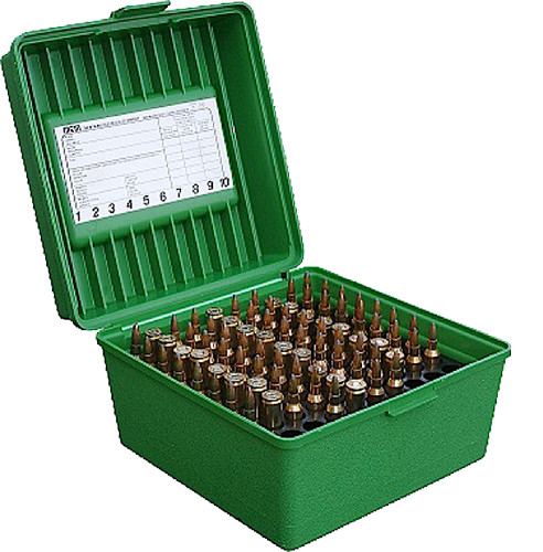 MTM Case-Gard R10010 Deluxe 100-Round Rifle Ammo Box with Round Handle, Green Polypropylene