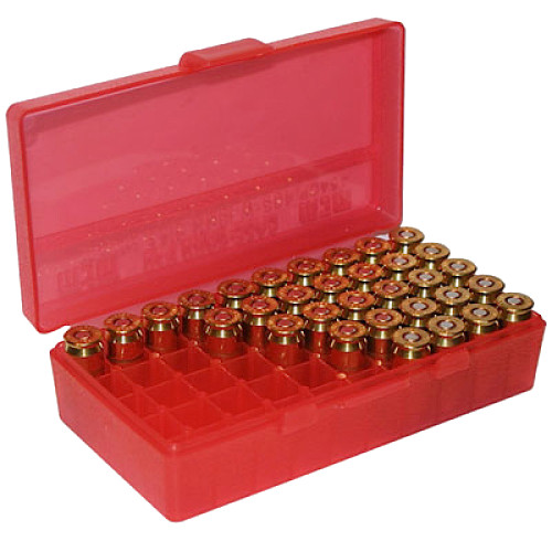 MTM Case-Gard P504529 P-50 Flip-Top 50-Round Multi-Caliber Ammo Box Clear Red Polypropylene