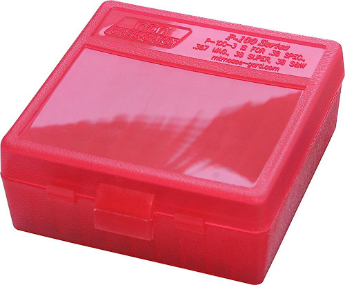 MTM Case-Gard P100329 Case-Gard P-100 Flip-Top 100-Round Multi-Caliber Ammo Box Clear Red Polypropylene