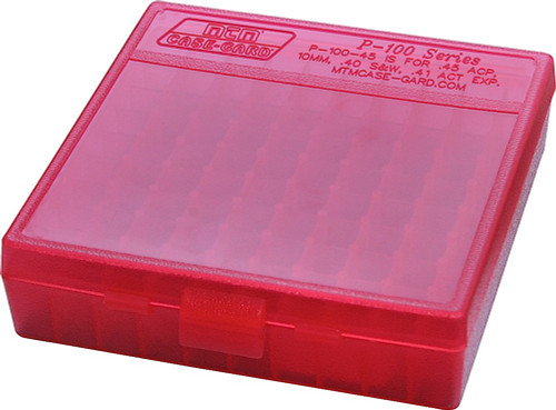 MTM Case-Gard P100929 Case-Gard P-100 Flip-Top 100-Round Multi-Caliber Ammo Box Clear Red Polypropylene