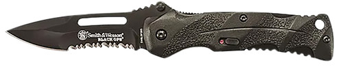 Smith & Wesson SWBLOP2BSCP Black Ops 3.40" Folding Drop Point Part Serrated 4034 SS Blade Black with Pocket Clip