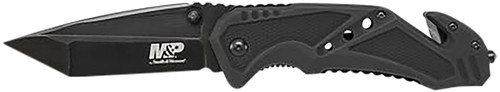 Smith & Wesson SWMP11BCP M&P Rescue 3.80" Folding Tanto Plain Black Stainless Steel Blade Black G10 Handle with Glass Breaker