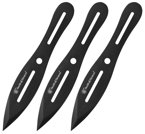 Smith & Wesson SWTK8BCP Bullseye Throwing Knives 4.26" Fixed Plain Black Oxide 2Cr13MoV SS Blade 8" OAL Set of 3 with Sheath