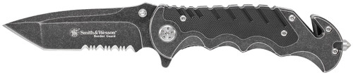Smith & Wesson SWBG10SCP Border Guard 3.50" Folding Part Serrated Stainless Steel Blade Aluminum/G10 Handle with Pocket Clip