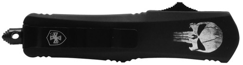 Templar Knife LFL431 Gen II Fallen Large OTF Dagger Part Serrated 3.50" Black Oxide 440C Blade, Black Skull Aluminum Handle, Glass Breaker