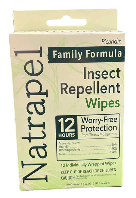 Natrapel 00066095 Picaridin Insect Repellent Wipes Repels Ticks & Mosquitoes Up to 12 hrs 12/Box