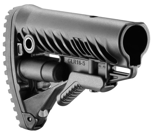 FAB Defense FXGLR16B GLR-16 Fixed Buttstock for AR-15/M16/M4 Black Polymer with Storage Compartment