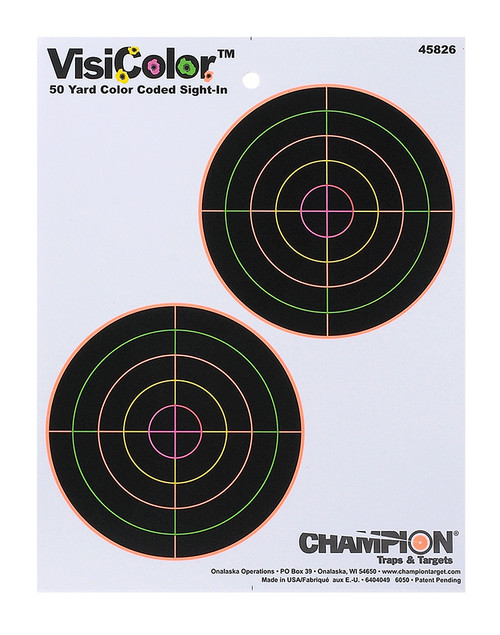 Champion VisiColor 5" Double Bullseye Self-Adhesive Paper Targets 8.5x11" 10 Pack