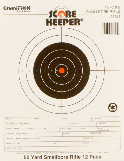 Champion Score Keeper Bullseye Paper 50 Yard Small Bore Rifle Target 8.5x11" 12 Pack