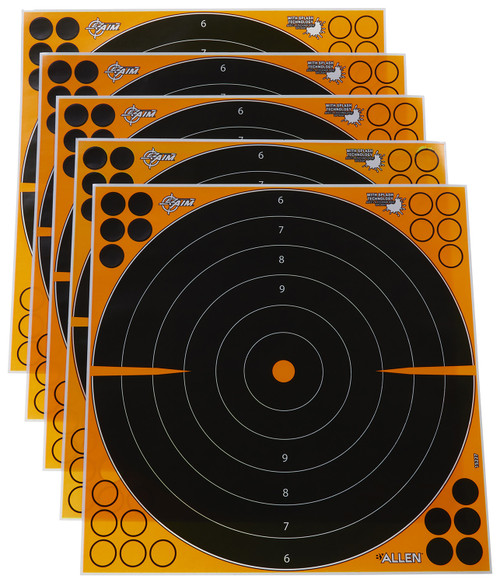 EZ-Aim 15227 Splash Reactive Self-Adhesive 16" Bullseye Paper Targets, Black/Orange, 5-Pack