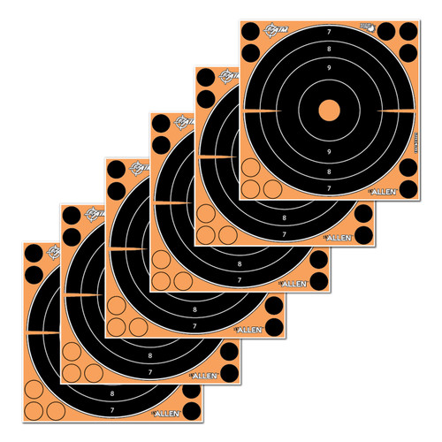 EZ-Aim 15316 Splash Reactive Self-Adhesive 8" Bullseye Paper Targets, Black/Orange, 6-Pack