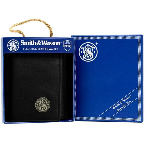 Cameleon Smith & Wesson Genuine Leather Tri-Fold Wallet Black - RFID Blocking