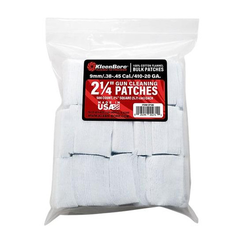 KleenBore 2.25 Inch Cotton Flannel Bore Cleaning Patches .38-.45 Cal .410-20 Gauge 500-Pack