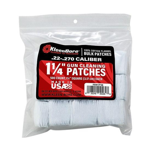 KleenBore 1-1/4" Bore Cleaning Patches .22-.270 Cal / .410-20 ga - 500 Count