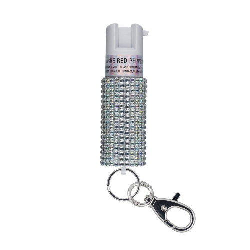 Sabre Jeweled Pepper Spray with Snap Clip Key Ring Silver