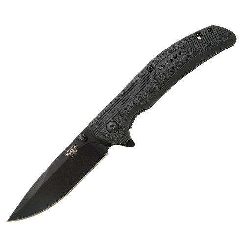 Bear & Son Sideliner Folding Knife 3-3/4" Drop Point Blade Black Zytel Handle with Flipper