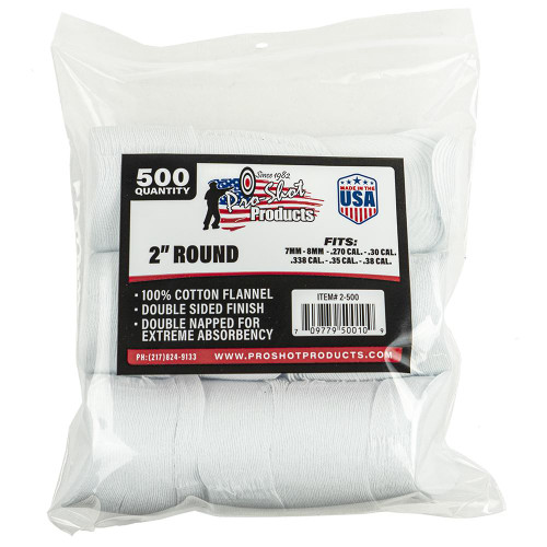 Pro-Shot 2 Inch Round 100% Cotton Gun Cleaning Patches 500 Count