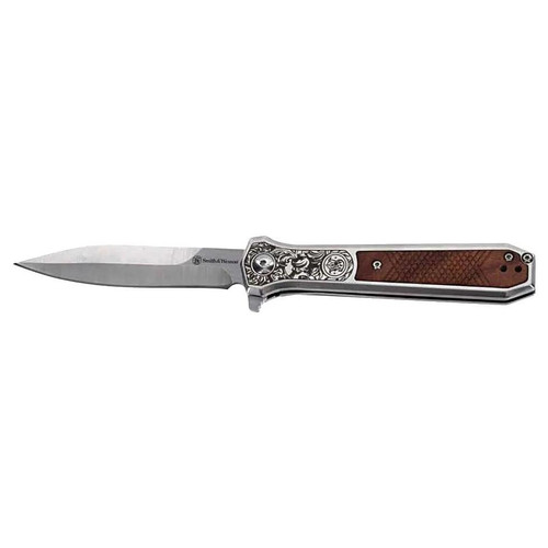 Smith & Wesson KT Unwavered Spring Assist Folding Knife 3.2" Dagger Blade Silver