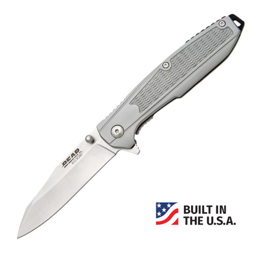 Bear & Son Frame Lock Folding Knife 3-1/4" Reverse Tanto Blade Grey Stainless Handle