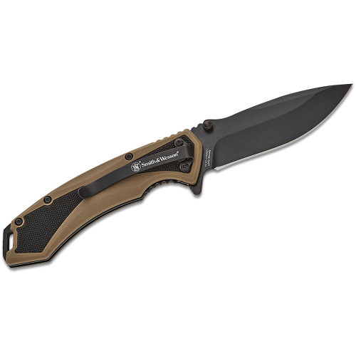Smith & Wesson Extreme Ops Spring-Assisted Folding Knife 3-1/4" Drop Point - Black/Tan