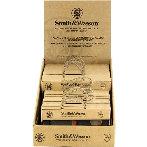 Cameleon Smith & Wesson Men's Wax Canvas Wallet & Key FOB Gift Set Display - 12 Count