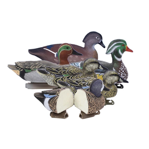 Higdon Outdoors Puddle Pack Duck Decoy Set - 2 Green Wing Teal, 2 Blue Wing Teal, 2 Wood Duck 6/ct