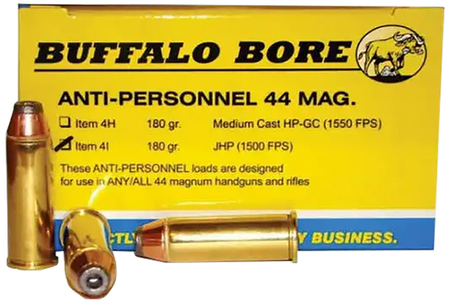 Buffalo Bore Ammunition 4I20 Anti-Personnel Strictly Business 44 Rem Mag 180 gr Jacketed Hollow Point (JHP) 20 Per Box/ 12 Cs