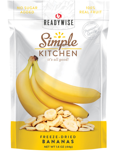ReadyWise Simple Kitchen Freeze-Dried Bananas Fruit Snack 1 Serving Pouch 6 Pack