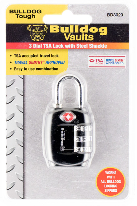 Bulldog BD8020 TSA Combination Lock Black Steel Shackle - Travel Sentry Approved