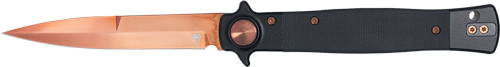 CobraTec Stiletto 4" Rose Gold Blade Black G-10 Button Lock Knife