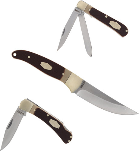 Old Timer Fixed Blade and Folding Knife Combo Sawcut Handle Gift Tin