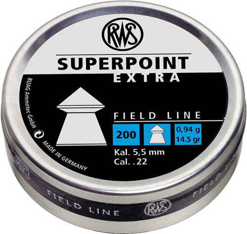 RWS Superpoint Extra .22 Caliber Pointed Pellets 14.5 Grain 200-Pack