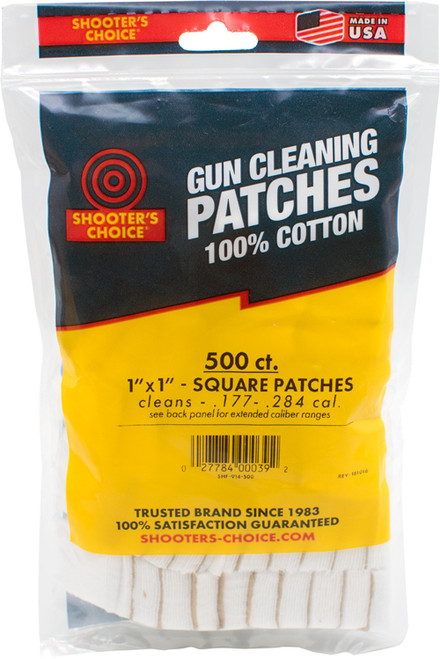 Shooter's Choice 1" Square Cotton Firearm Cleaning Patches 500 Count Pack