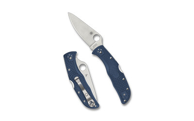 Spyderco Endela Lightweight, Folding Knife, 3.41" Drop Point Blade, 8.1" Overall Length, CPM SPY27 Blade Steel, Plain Edge, Satin Finish, Silver, Blue FRN Handle, Back Lock C243PCBL