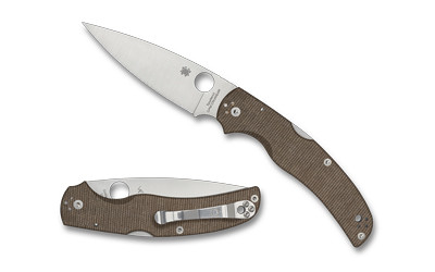 Spyderco Native Chief, Folding Knife, 4.08" Drop Point Blade, CPM CRU-WEAR Blade Steel, 9.08" Overall Length, Back Lock, Satin Finish, Silver, Brown Canvas Micarta Handle C244MPCW