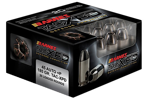 Barnes TAC-XPD +P .45 ACP/Auto 185 gr CSHP ammo
