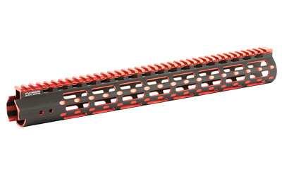 Leapers, Inc. - UTG UTG PRO, M-Lok Super Slim Free Floating Rail, Black/Red 2-Tone, Fits AR-15, 15", Includes One M-Lok Picatinny Rail Section One M-Lok QD Sling Swivel Adaptor and Barrel Nuth Wrench MTU019SSMR2