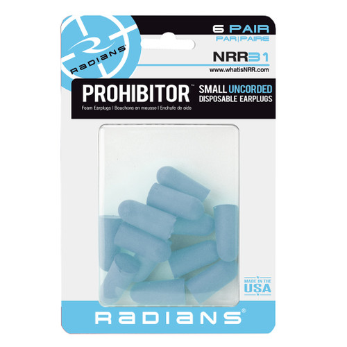 Radians Prohibitor Small Corded Foam Earplugs 6 Pair