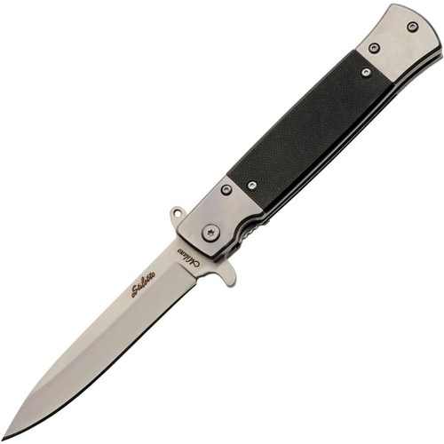 SZCO Silver G10 Stiletto Folding Knife 4.75" Closed Satin Stainless Blade