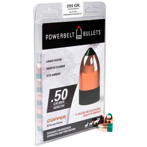 Powerbelt Bulk Pack AeroTip Muzzleloader Bullets 50 Cal 295 gr 50-Pack