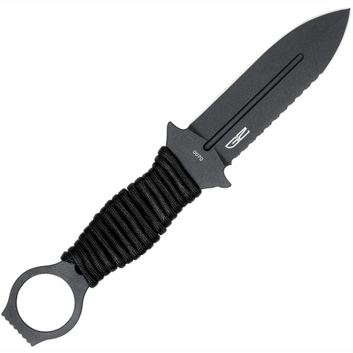 CobraTec Ringed Claymore 1-Side Serrated Fixed Blade Dagger Black