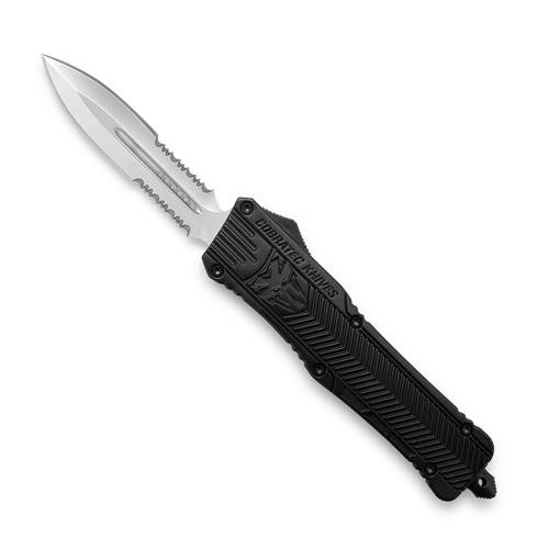 CobraTec Large Black Dagger 2-Side Serrated OTF Knife